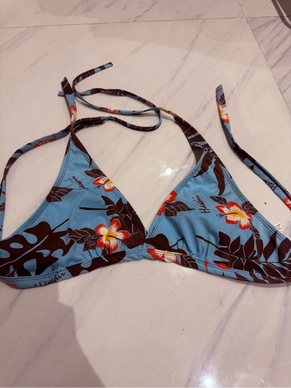 American Vintage Blue Floral Triangle Bikini Top